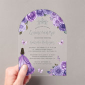 パープルシルバーフローラバラウォーターカラーキンセアニラ アクリル招待状 (インサイチュ (ポータブル))