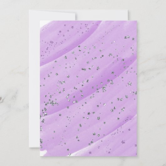パープルシルバーフローラユニコーンベビーの散水 招待状 (裏面)
