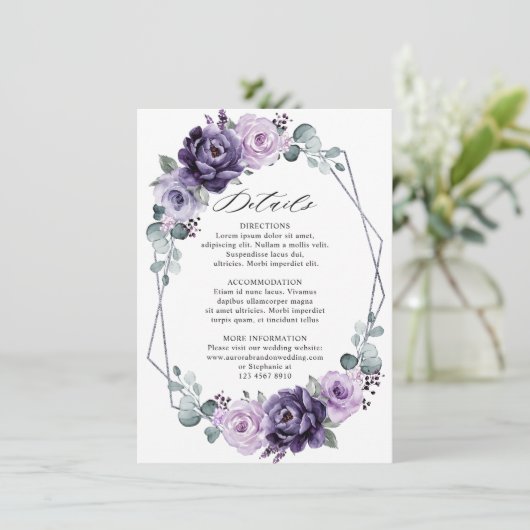 パープルシルバーフローラ幾何結婚詳細 エンクロージャーカード (スタンド正面)