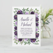 パープルシルバーフローラ水カラーユーカリ結婚ス 招待状 (スタンド正面)
