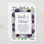 パープルシルバーフローラ水カラーユーカリ結婚ス 招待状 (正面/裏面)