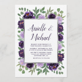 パープルシルバーフローラ水カラーユーカリ結婚ス 招待状