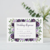 パープルシルバーフローラ水彩結婚式RSVPカード 出欠カード (スタンド正面)