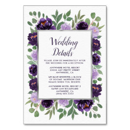 パープルシルバーフローラ結婚グリーンのエンクロージャカード テーブルナンバー