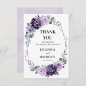 パープルシルバーフローラ開花ジオメト結婚リ サンキューカード (正面/裏面)