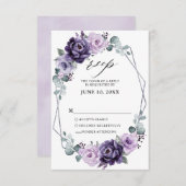 パープルシルバーフローラ開花ジオメト結婚リ 出欠カード (正面/裏面)