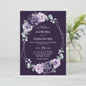 パープルシルバーフローラ開花ジオメト結婚リ 招待状 (スタンド正面)