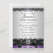 パープルシルバーブラックレーススウィート16バースデーパーティー2 招待状 (裏面)