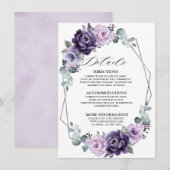 パープルシルバーブルームズの幾何学的なウェディングディテール エンクロージャーカード (正面/裏面)