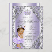 パープルシルバープリンセスベビーシャワー 招待状 (正面/裏面)