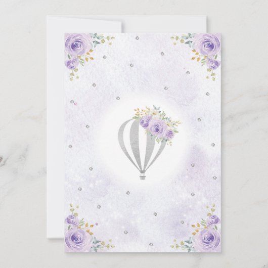 パープルシルバーホットエアバルーンベビーシャワー 招待状 (裏面)