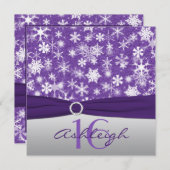 パープルシルバーホワイトスノーフレーク誕生日招待状 招待状 (正面/裏面)