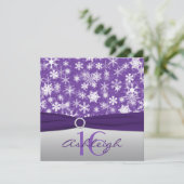 パープルシルバーホワイトスノーフレーク誕生日招待状 招待状 (スタンド正面)