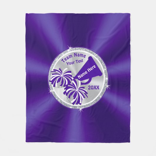 パープルシルバーホワイトパーソナライズされた応援毛布 フリースブランケット (正面)
