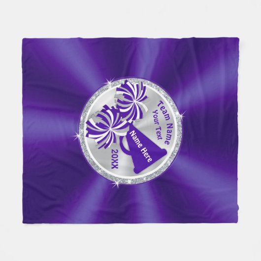 パープルシルバーホワイトパーソナライズされた応援毛布 フリースブランケット (正面(横))