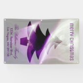 パープルシルバーホワイトメリークリスマスツリーシック 横断幕 (横)