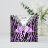 パープルシルバーホワイト黒ゼブラ誕生日パーティー 招待状 (スタンド正面)