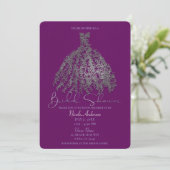 パープルシルバーボタニカル葉ドレスブライダルシャワー 招待状 (スタンド正面)