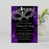 パープルシルバーマスカレードマスクスターキンセアニェラ 箔招待状 (立ち正面)