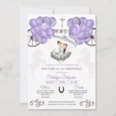パープルシルバーメキシコベビーシャルラバルーズバプテスマ 招待状 (正面)