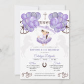 パープルシルバーメキシコベビーシャルラバルーズバプテスマ 招待状 (正面)