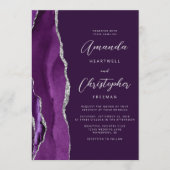 パープルシルバー瑪瑙プラムQRコード結婚ズ 招待状 (正面)