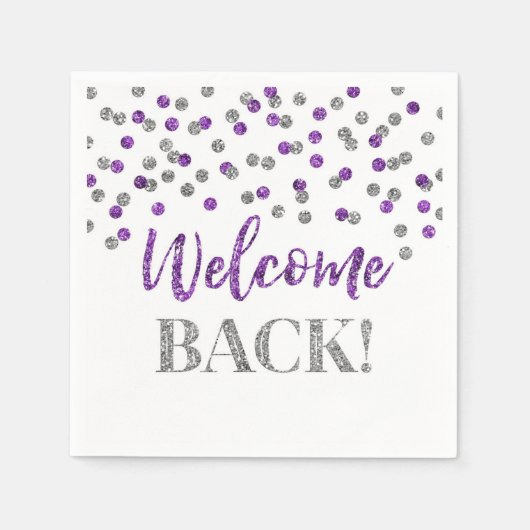 パープルシルバー紙吹雪ウェルカムバックナプキンズ スタンダードカクテルナプキン (正面)