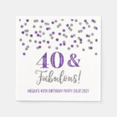 パープルシルバー紙吹雪40と素晴らしい誕生日 スタンダードカクテルナプキン (正面)