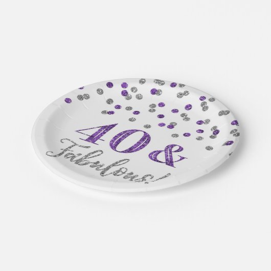 パープルシルバー紙吹雪40と素晴らしい誕生日 ペーパープレート (アングル)