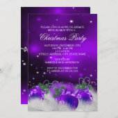 パープルシルバー金ゴールドホリーボードクリスマスクリスマスパーティー2 招待状 (正面/裏面)
