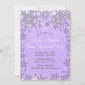 パープルシルバー雪の結晶冬のワンダーランドパーティー 招待状 (正面)