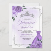 パープルシルバー&ホワイトフローラティアラキンセアニラInv 招待状 (正面)