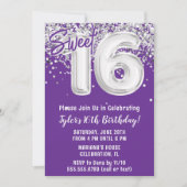 パープルシルバーSweet 16 誕生日パーティー 招待状 (正面)