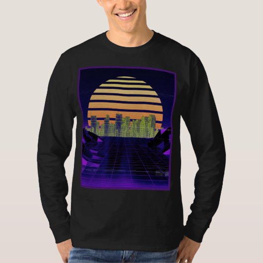 パープルシントウェーブデザインメンズ長袖 Tシャツ (正面)