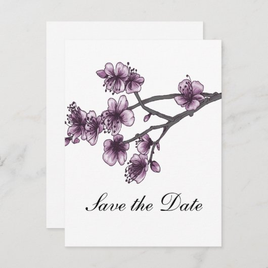 パープルシンプルさくらんぼの花々が日を守る 案内ポストカード (正面/裏面)