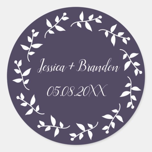パープルシンプルエレガントミニマル結婚リスト ラウンドシール (正面)