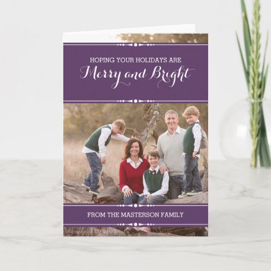 パープルシンプルシックなホリデーフォトカード シーズンカード (正面)