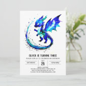 パープルシンプルドラゴンデジタルボーイ誕生日 招待状 (スタンド正面)