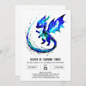 パープルシンプルドラゴンデジタルボーイ誕生日 招待状 (正面/裏面)