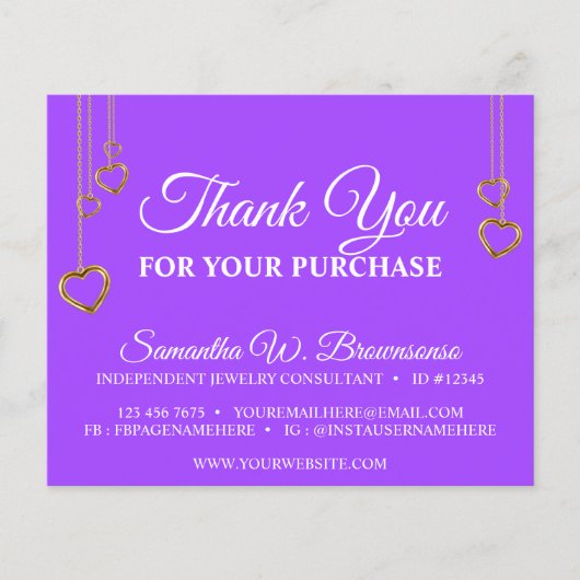 パープルシンプルハートクリーン金ゴールドありがとう (正面)