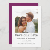 パープルシンプルフォトウェディングは日付を保存 セーブザデート (正面/裏面)