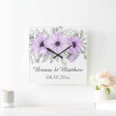 パープルシンプルフローラエレガントブライダルシャワーギフト スクエア壁時計 (ホーム)
