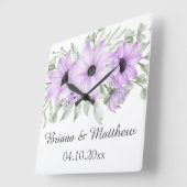 パープルシンプルフローラエレガントブライダルシャワーギフト スクエア壁時計 (傾斜)