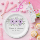 パープルシンプルフローラエレガント ペーパープレート (パーティー)