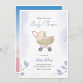 パープルシンプルミニマリスト赤ちゃんシャワー招待状 招待状 (正面/裏面)