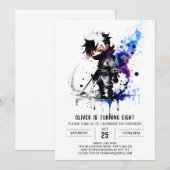 パープルシンプル忍者ボーイデジタル誕生日 招待状 (正面/裏面)