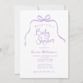 パープルシンプル招待状ボウベビーシャワー 招待状 (正面)