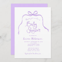 パープルシンプル招待状ボウベビーシャワー