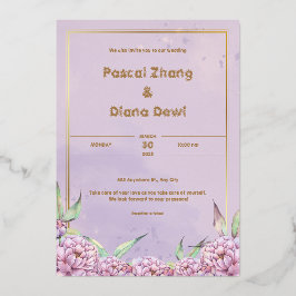 パープルシンプル結婚式招待状ポートレート 箔招待状