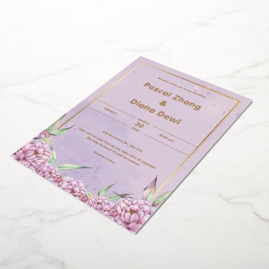 パープルシンプル結婚式招待状ポートレート 箔招待状 (回転した状態)